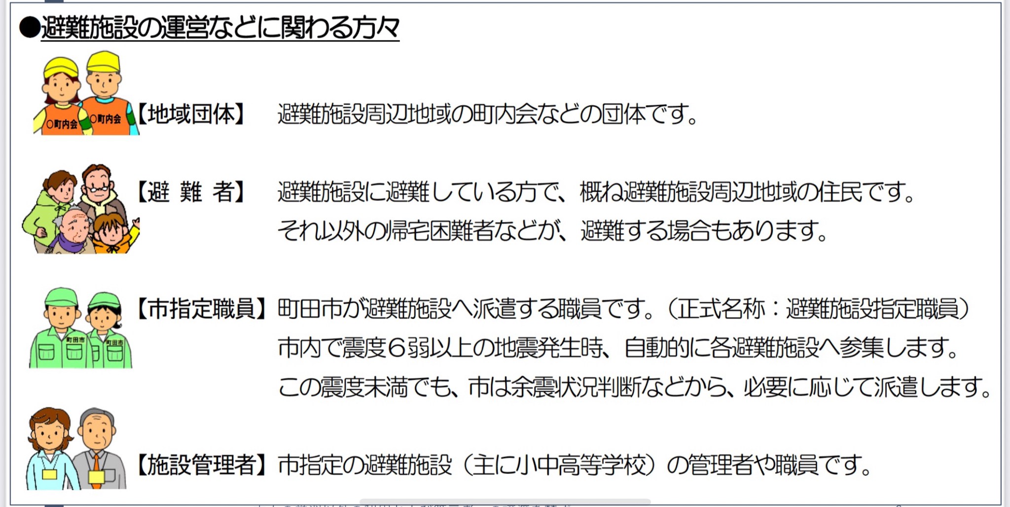 避難所施設の運営などに携わる方々